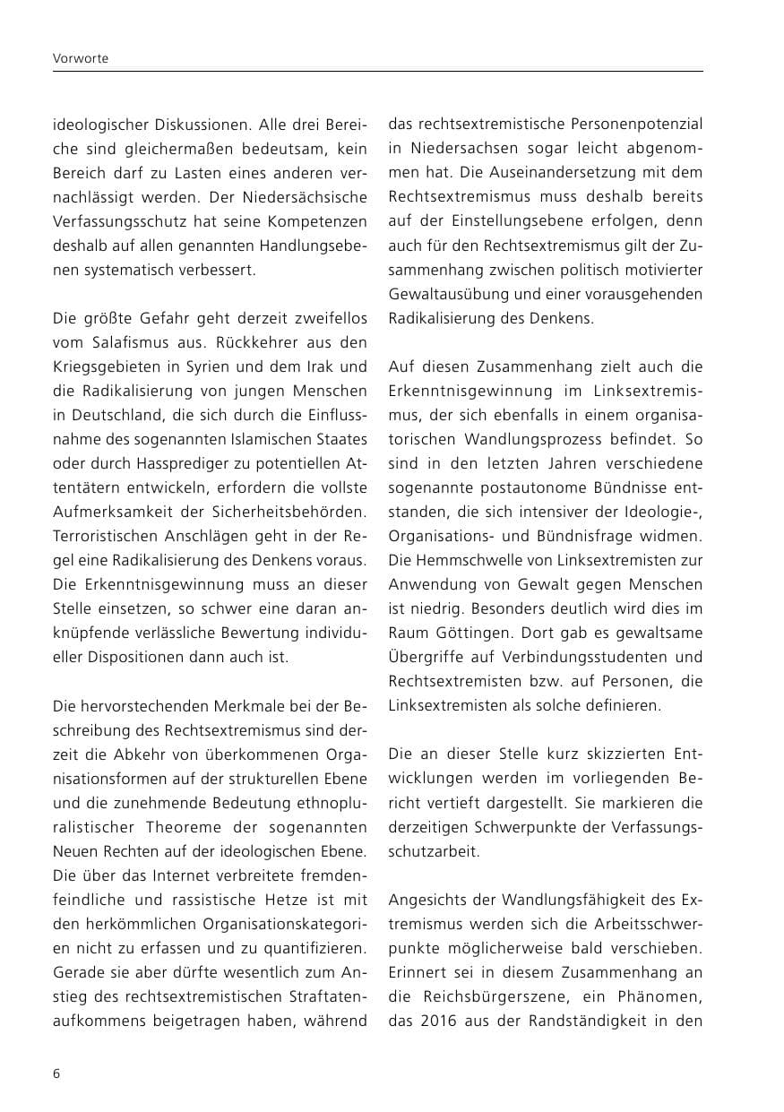 Seite 8 des Verfassungsschutzbericht 2016 Niedersachsen