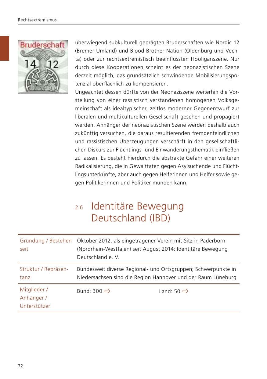 Seite 74 des Verfassungsschutzbericht 2016 Niedersachsen