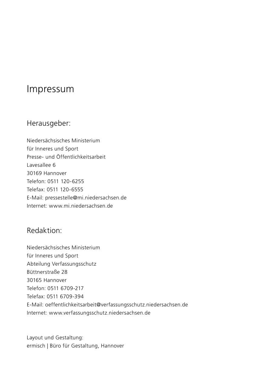 Seite 2 des Verfassungsschutzbericht 2017 Niedersachsen