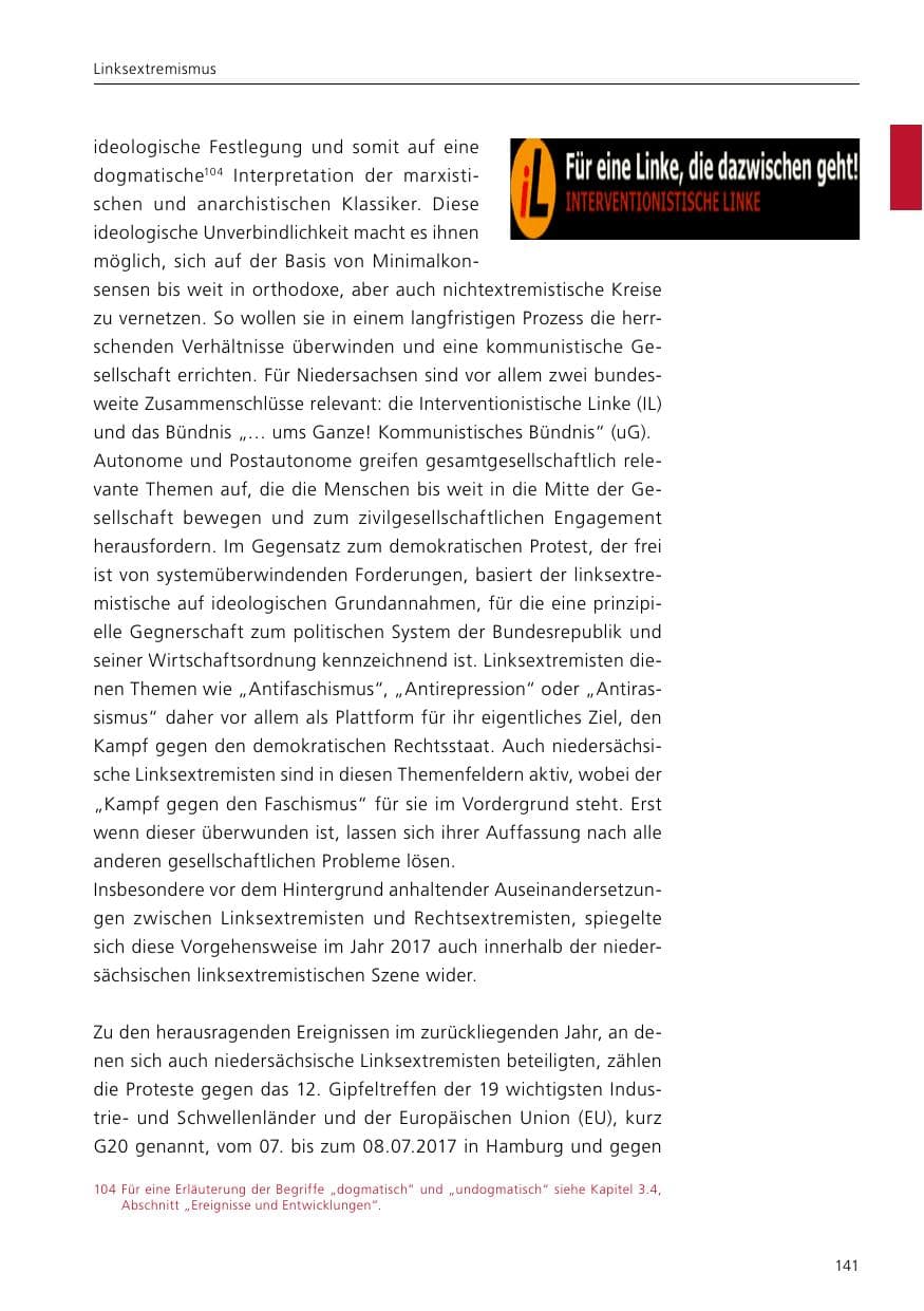 Seite 143 des Verfassungsschutzbericht 2017 Niedersachsen