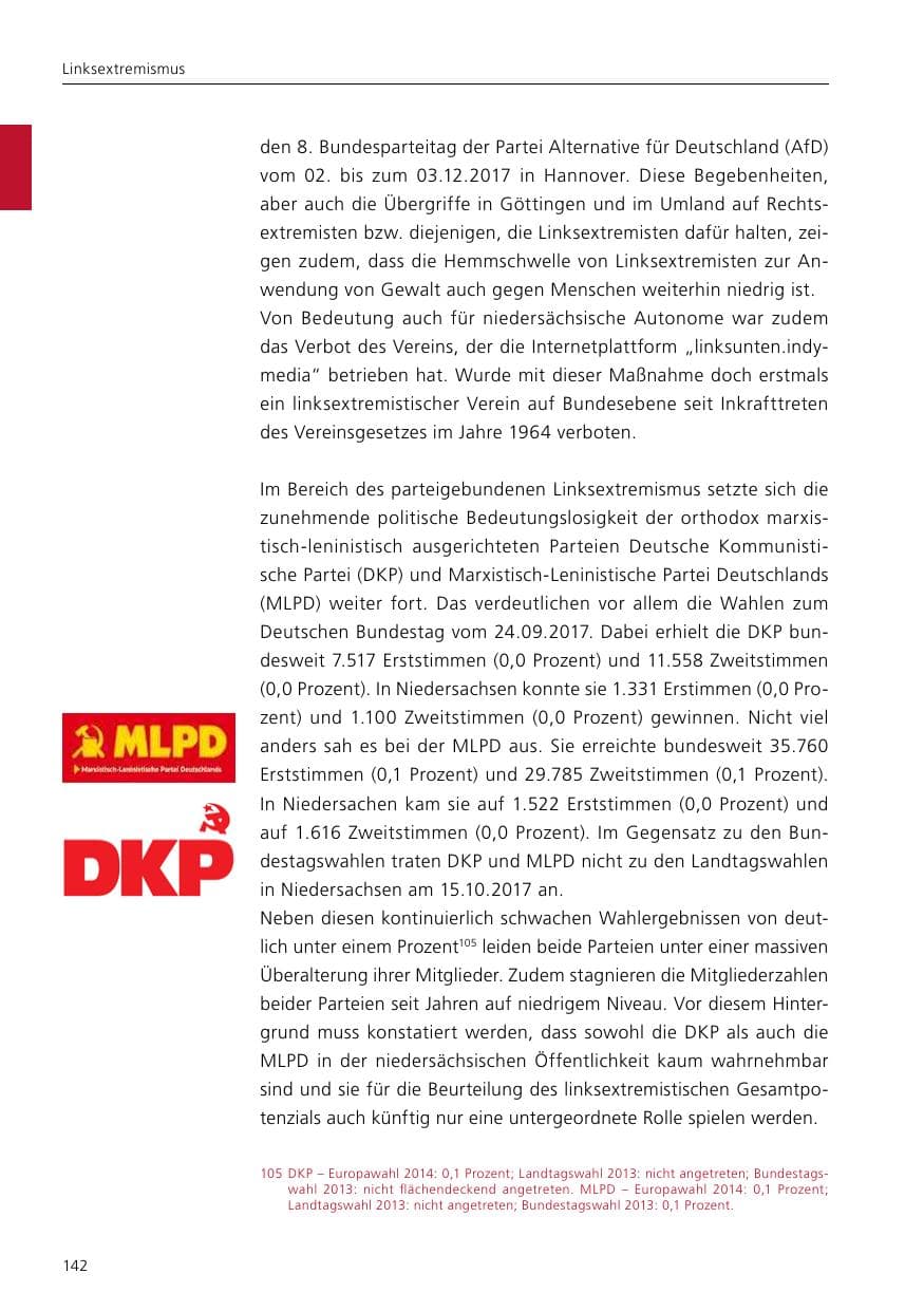Seite 144 des Verfassungsschutzbericht 2017 Niedersachsen