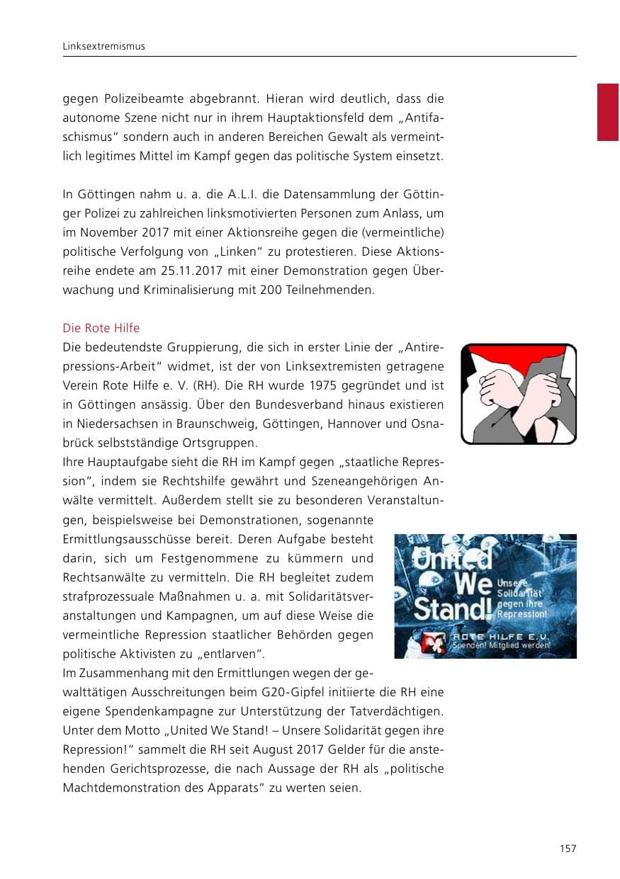 Seite 159 des Verfassungsschutzbericht 2017 Niedersachsen