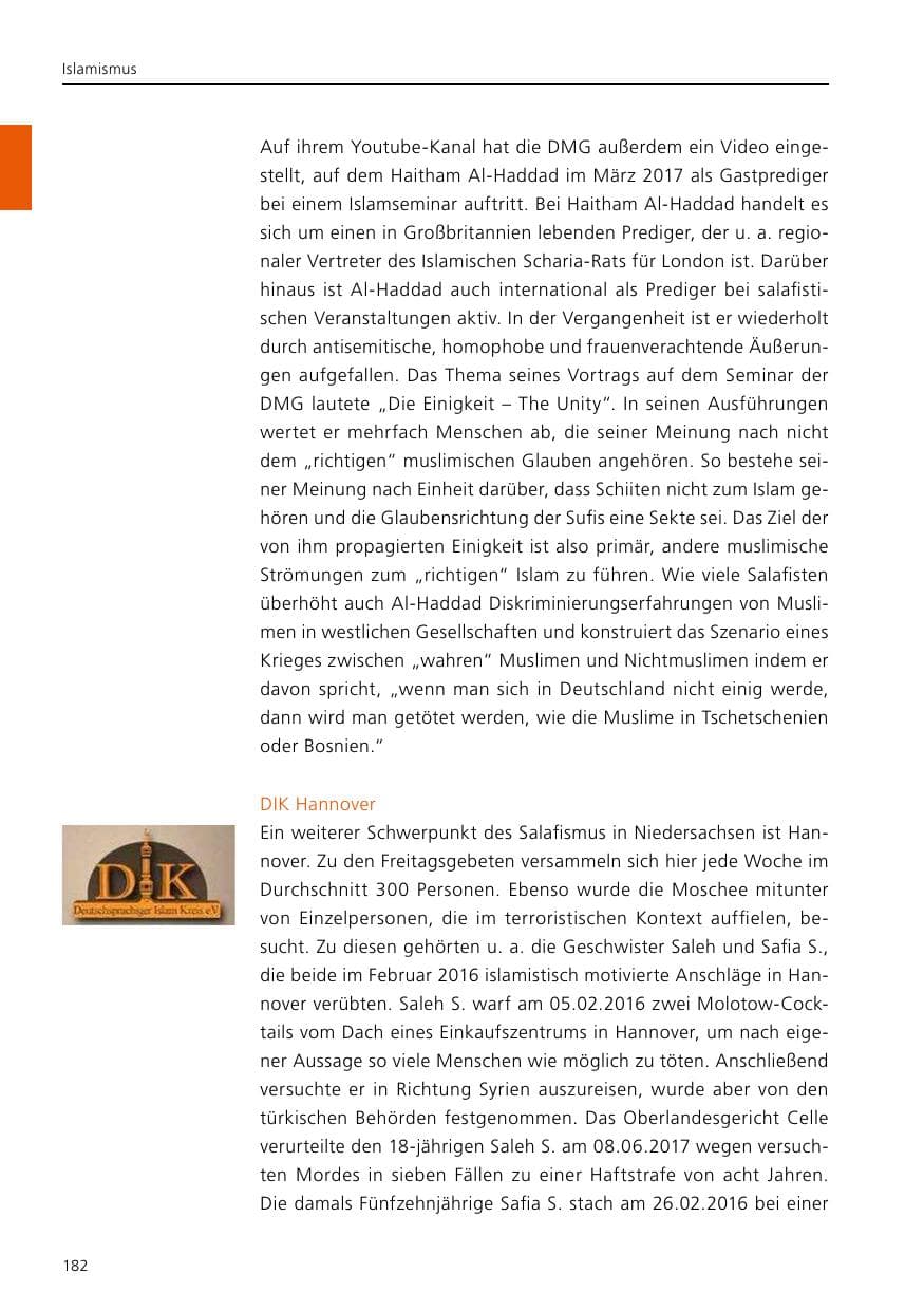 Seite 184 des Verfassungsschutzbericht 2017 Niedersachsen