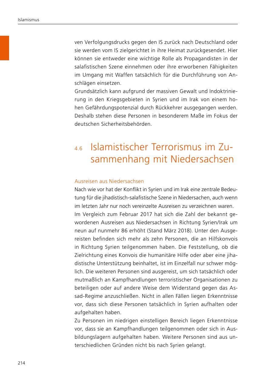 Seite 216 des Verfassungsschutzbericht 2017 Niedersachsen