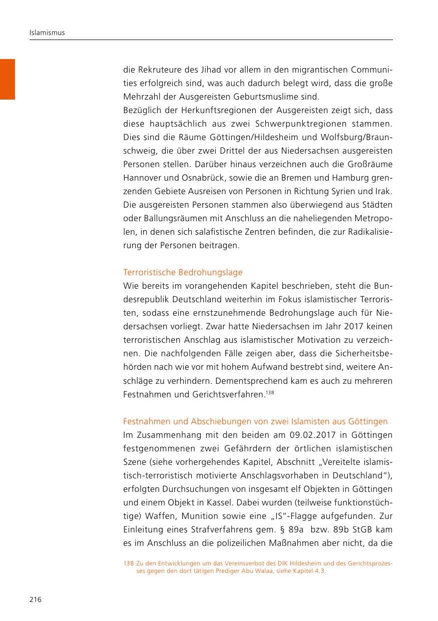 Seite 218 des Verfassungsschutzbericht 2017 Niedersachsen