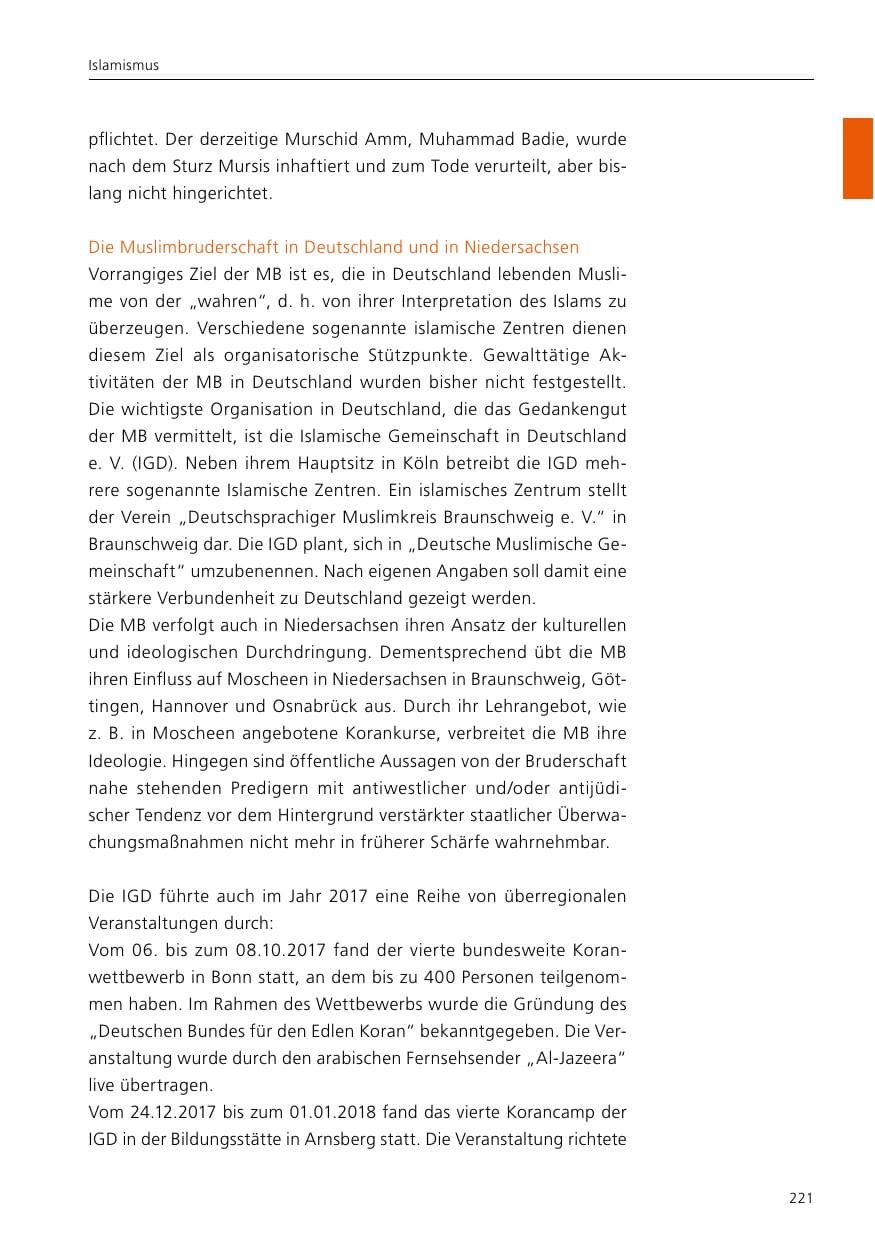 Seite 223 des Verfassungsschutzbericht 2017 Niedersachsen