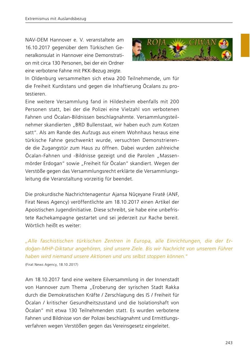 Seite 245 des Verfassungsschutzbericht 2017 Niedersachsen