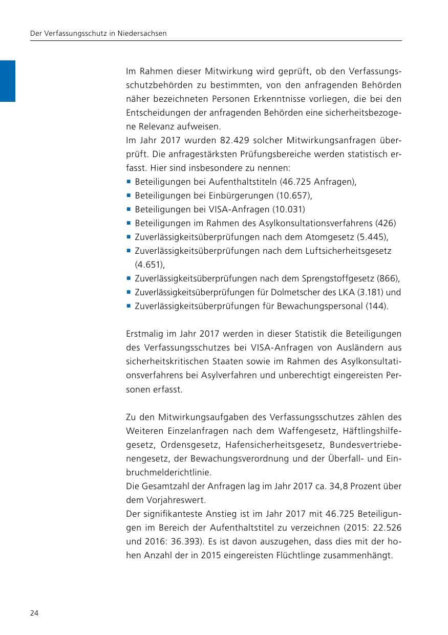 Seite 26 des Verfassungsschutzbericht 2017 Niedersachsen
