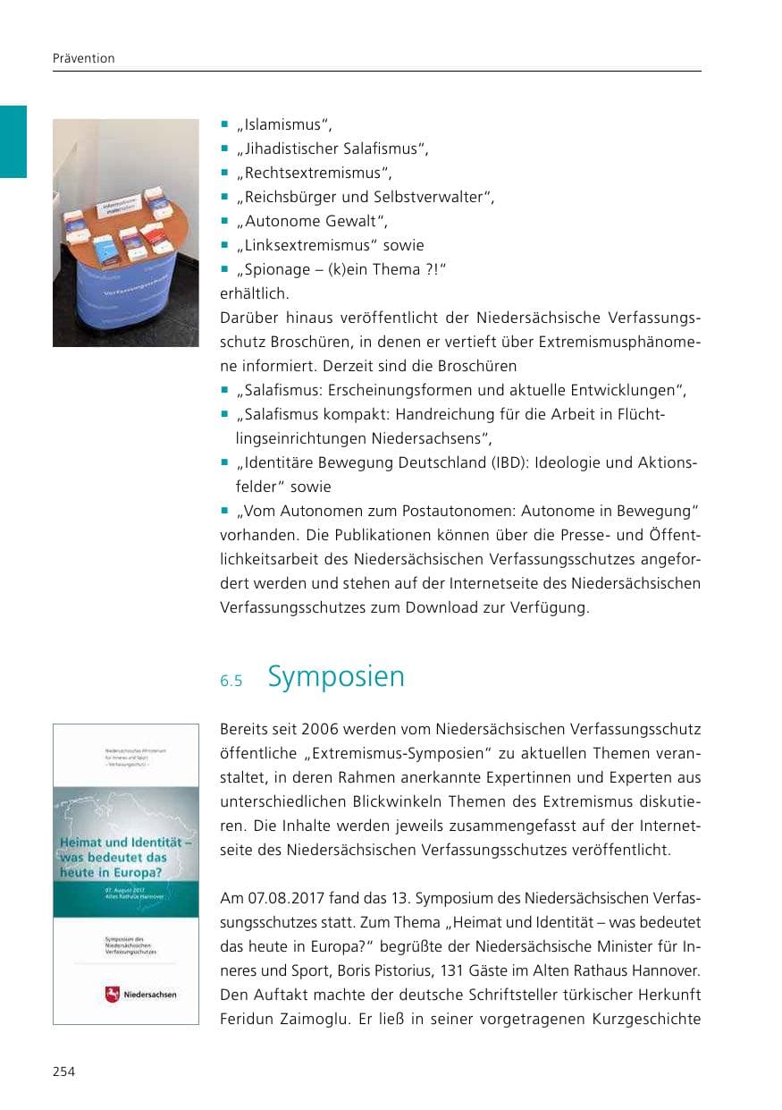 Seite 256 des Verfassungsschutzbericht 2017 Niedersachsen