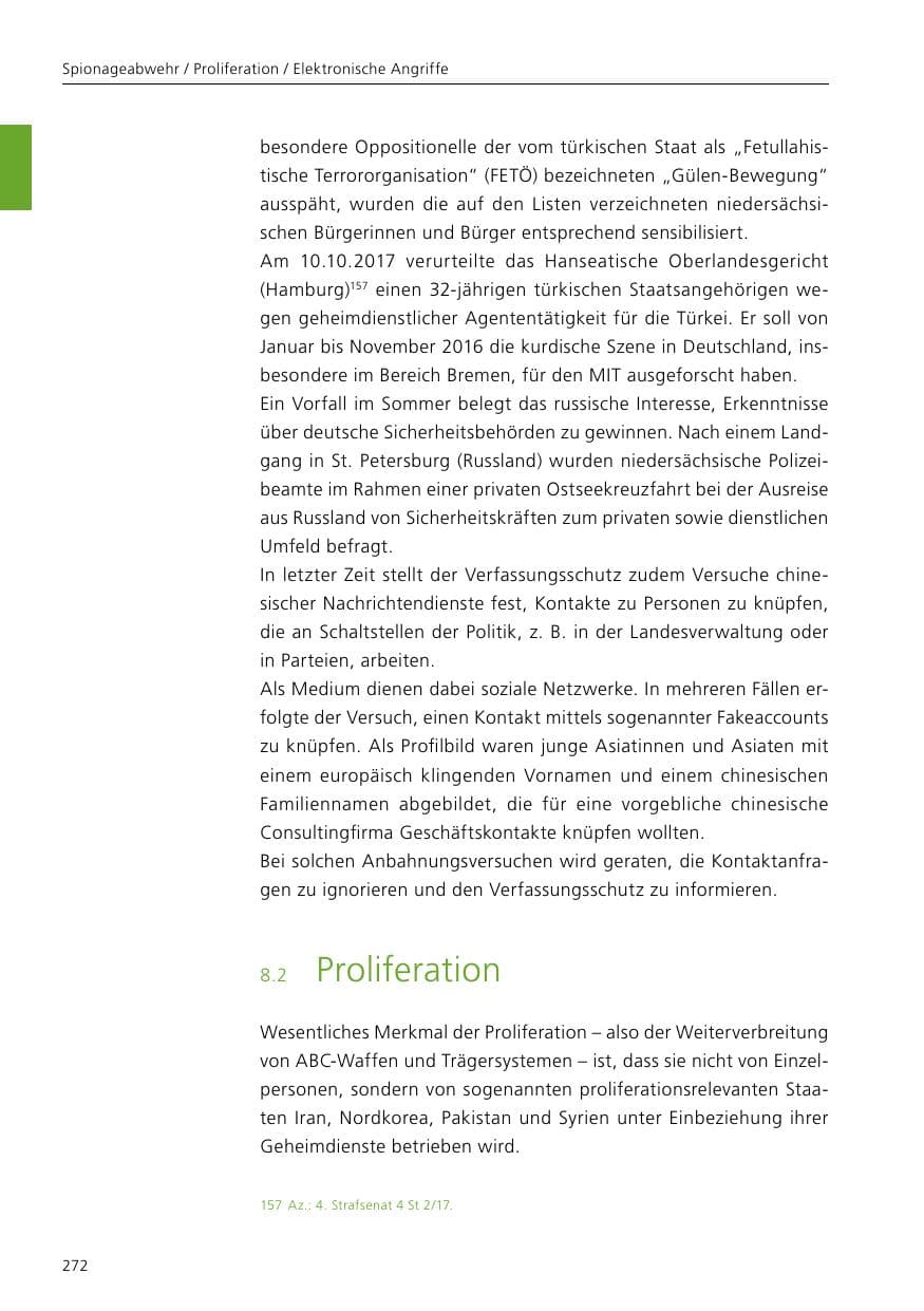Seite 274 des Verfassungsschutzbericht 2017 Niedersachsen