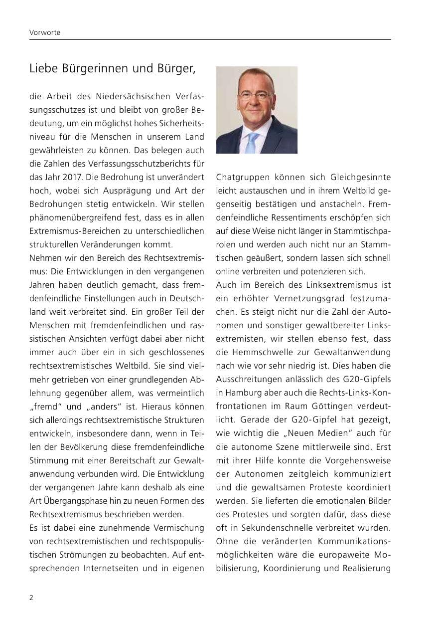 Seite 4 des Verfassungsschutzbericht 2017 Niedersachsen