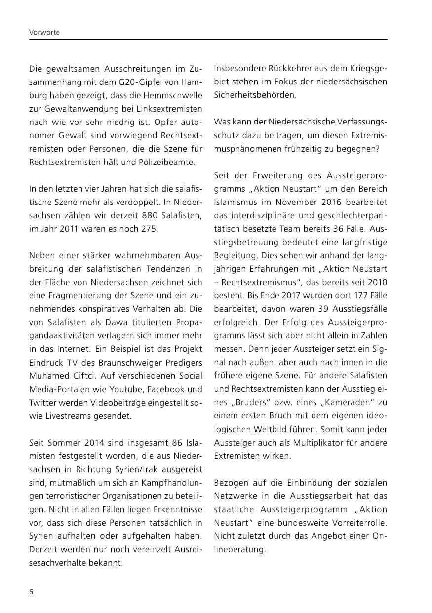 Seite 8 des Verfassungsschutzbericht 2017 Niedersachsen