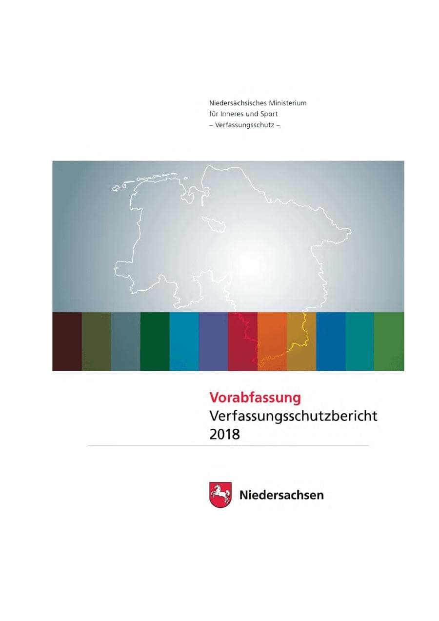 Seite 1 des Verfassungsschutzbericht 2018 Niedersachsen