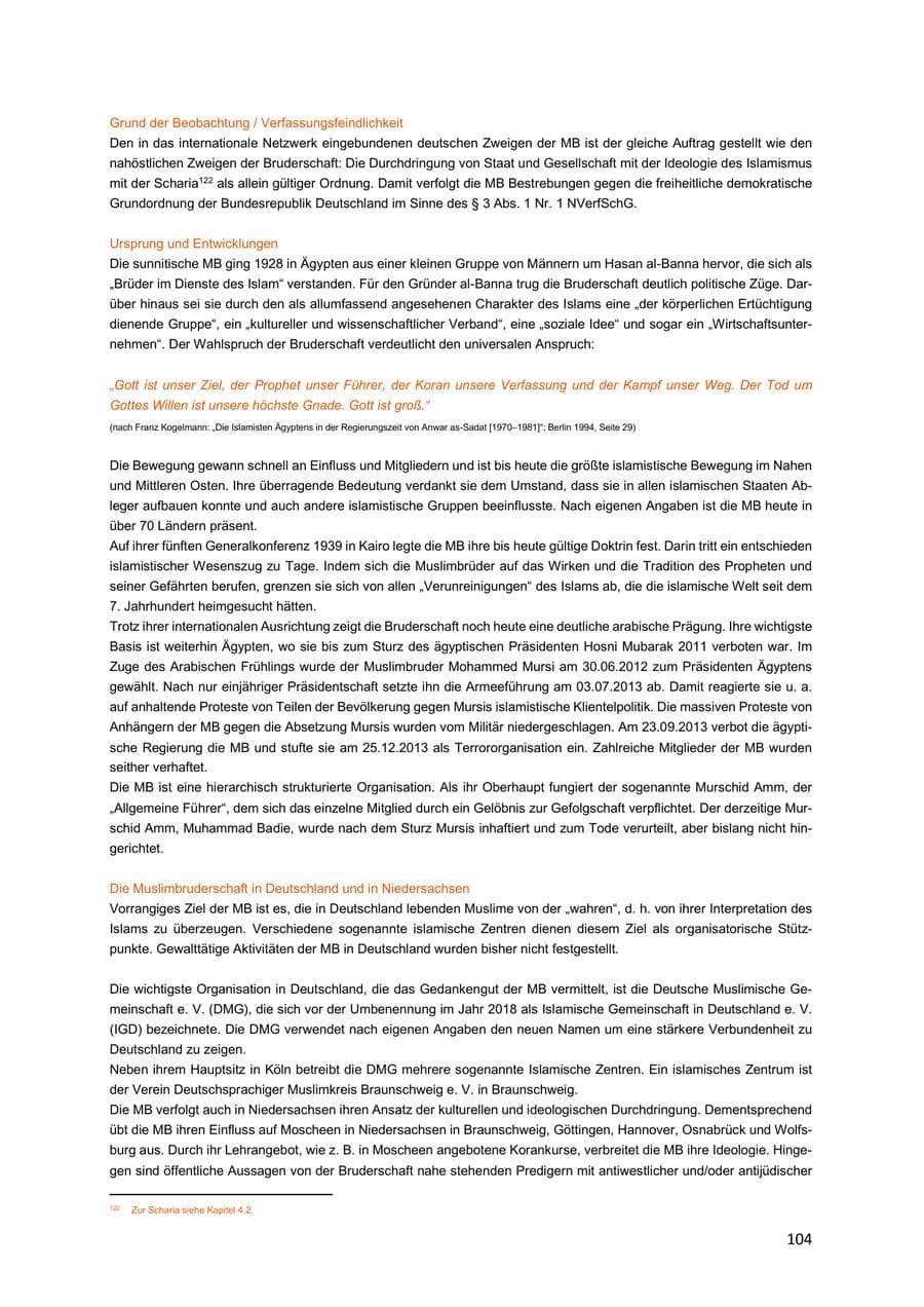 Seite 104 des Verfassungsschutzbericht 2018 Niedersachsen