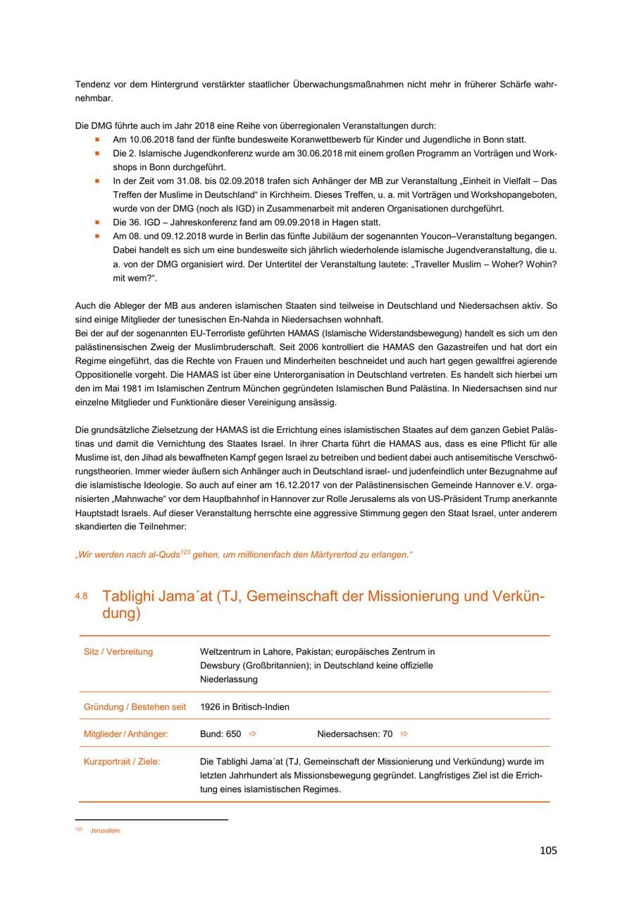 Seite 105 des Verfassungsschutzbericht 2018 Niedersachsen