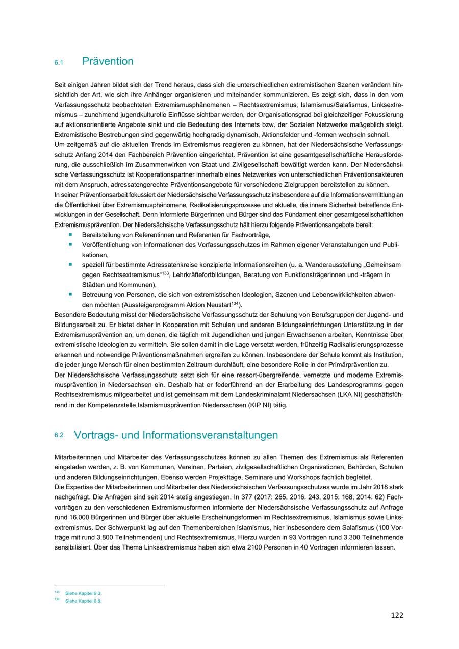 Seite 122 des Verfassungsschutzbericht 2018 Niedersachsen