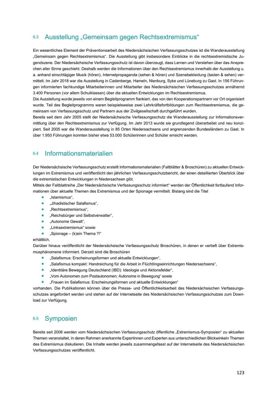 Seite 123 des Verfassungsschutzbericht 2018 Niedersachsen