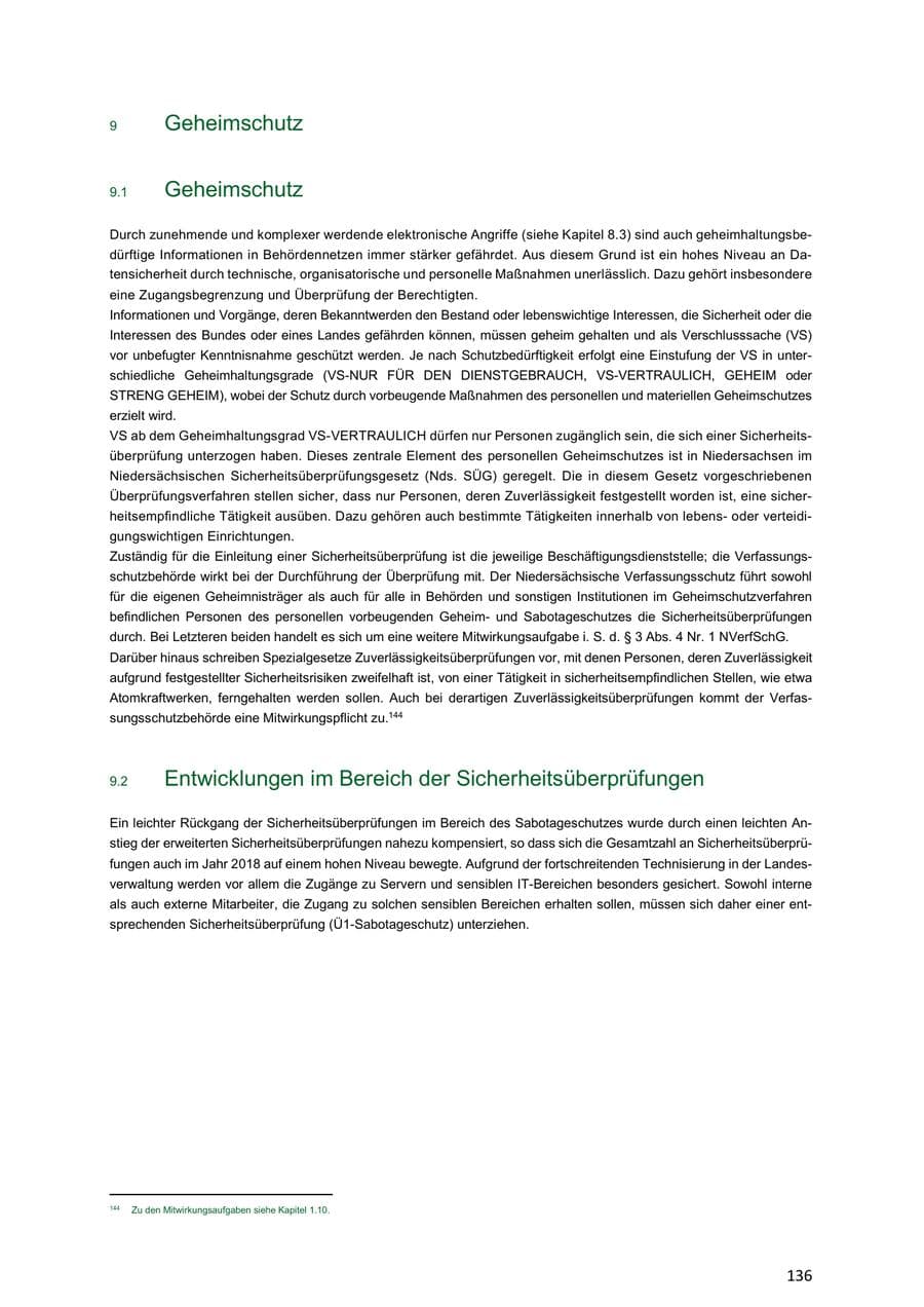 Seite 136 des Verfassungsschutzbericht 2018 Niedersachsen