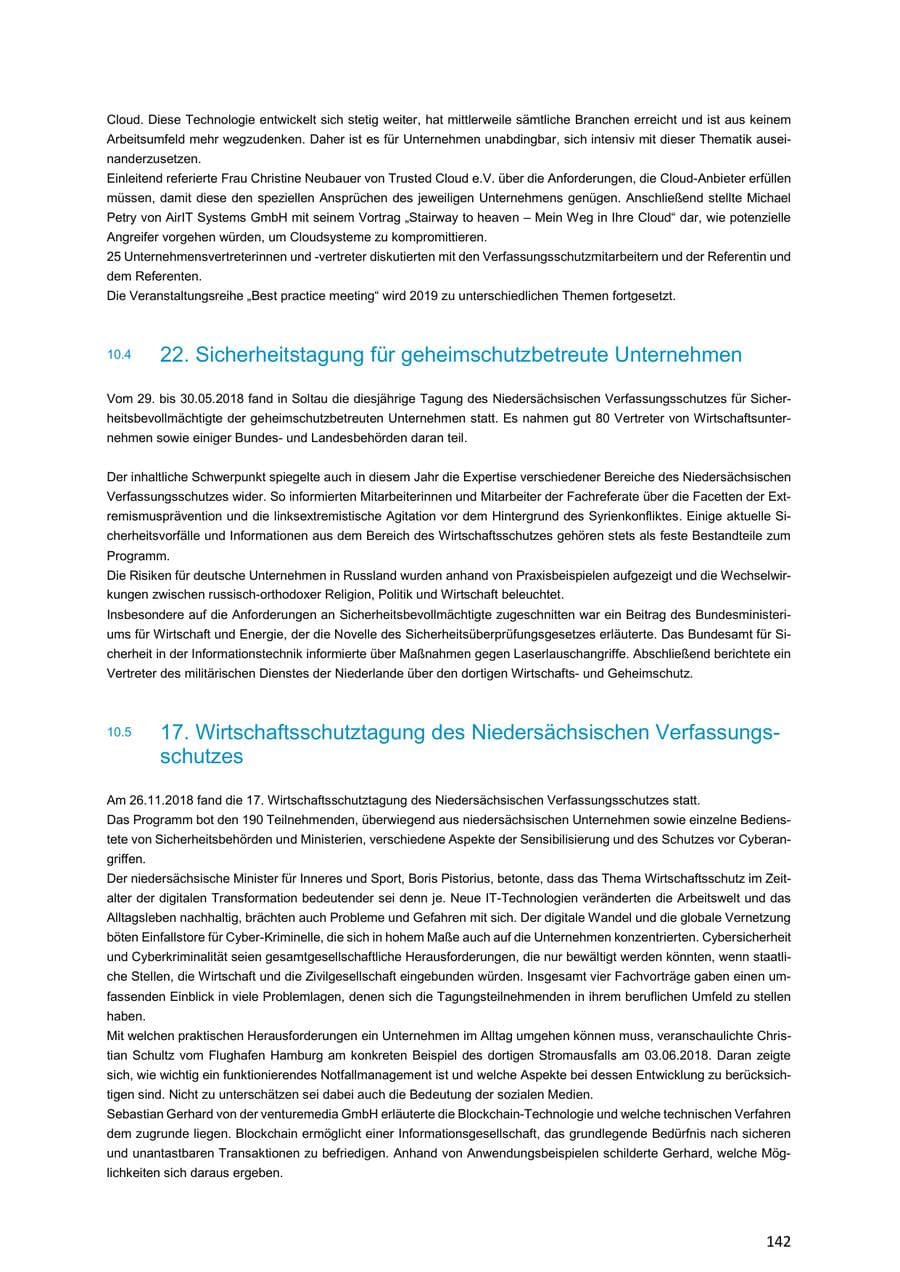 Seite 142 des Verfassungsschutzbericht 2018 Niedersachsen