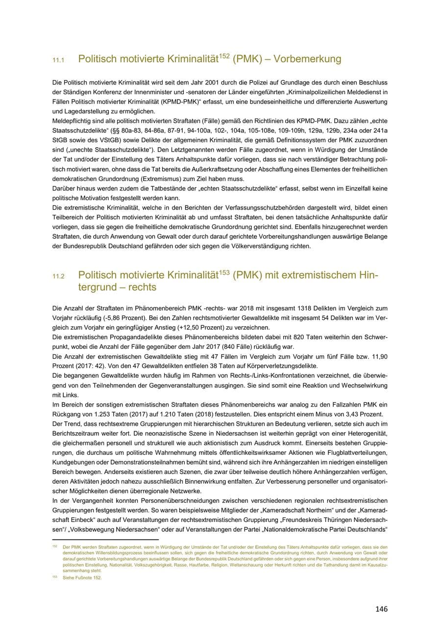 Seite 146 des Verfassungsschutzbericht 2018 Niedersachsen