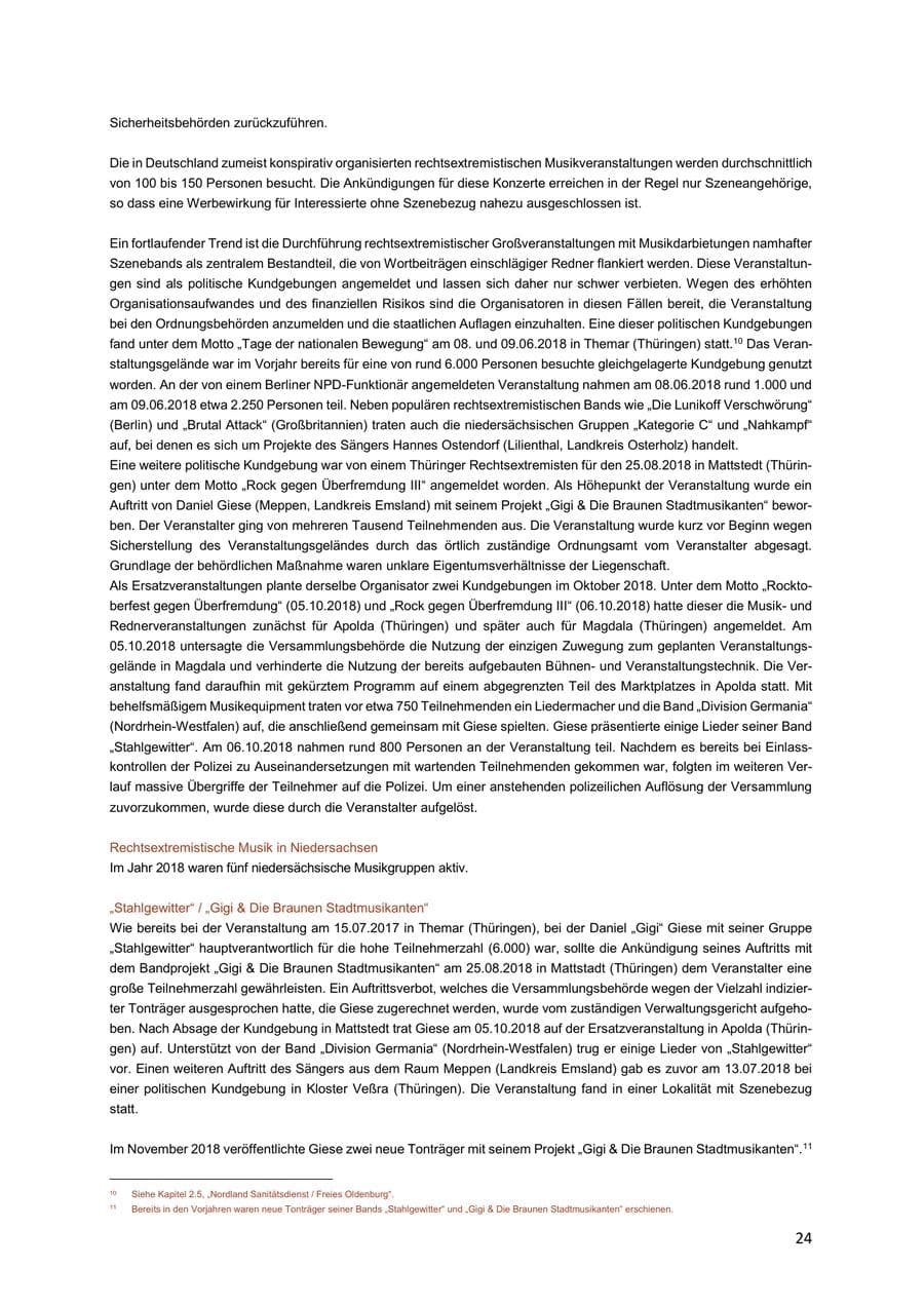 Seite 24 des Verfassungsschutzbericht 2018 Niedersachsen