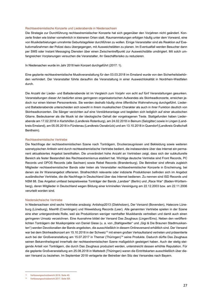 Seite 27 des Verfassungsschutzbericht 2018 Niedersachsen