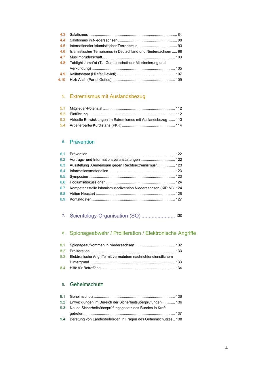 Seite 4 des Verfassungsschutzbericht 2018 Niedersachsen