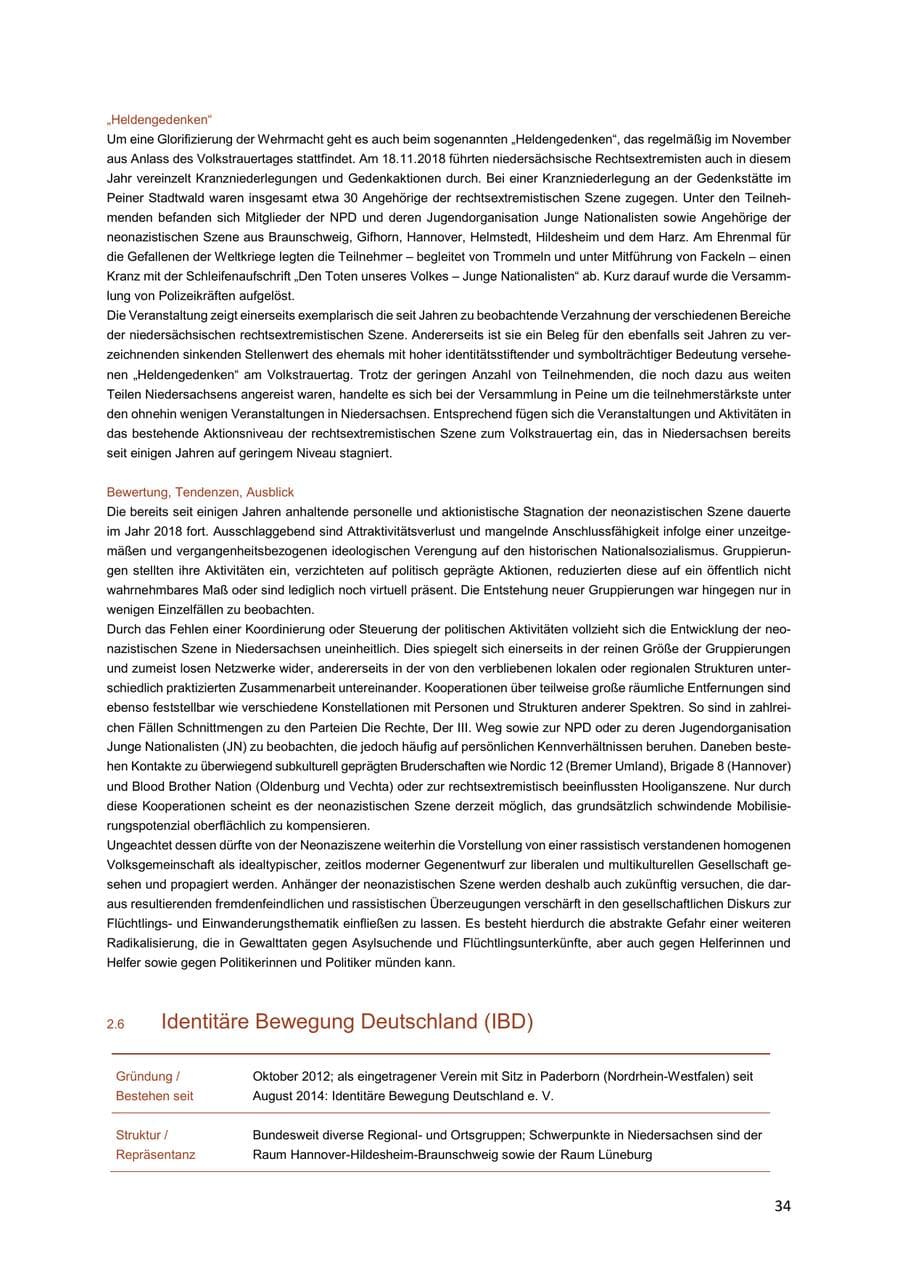 Seite 34 des Verfassungsschutzbericht 2018 Niedersachsen