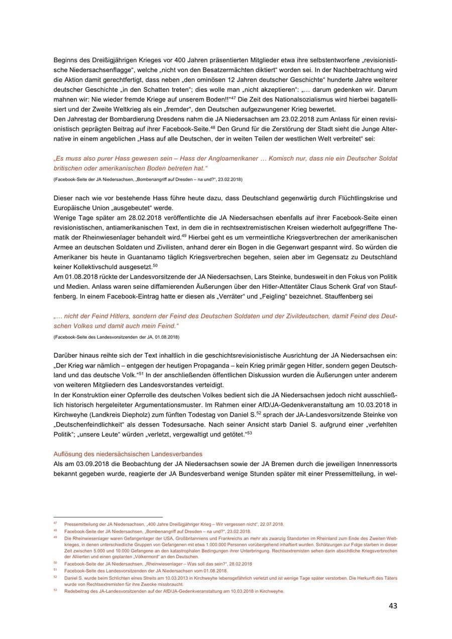 Seite 43 des Verfassungsschutzbericht 2018 Niedersachsen