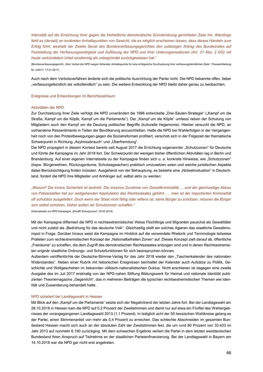 Seite 46 des Verfassungsschutzbericht 2018 Niedersachsen