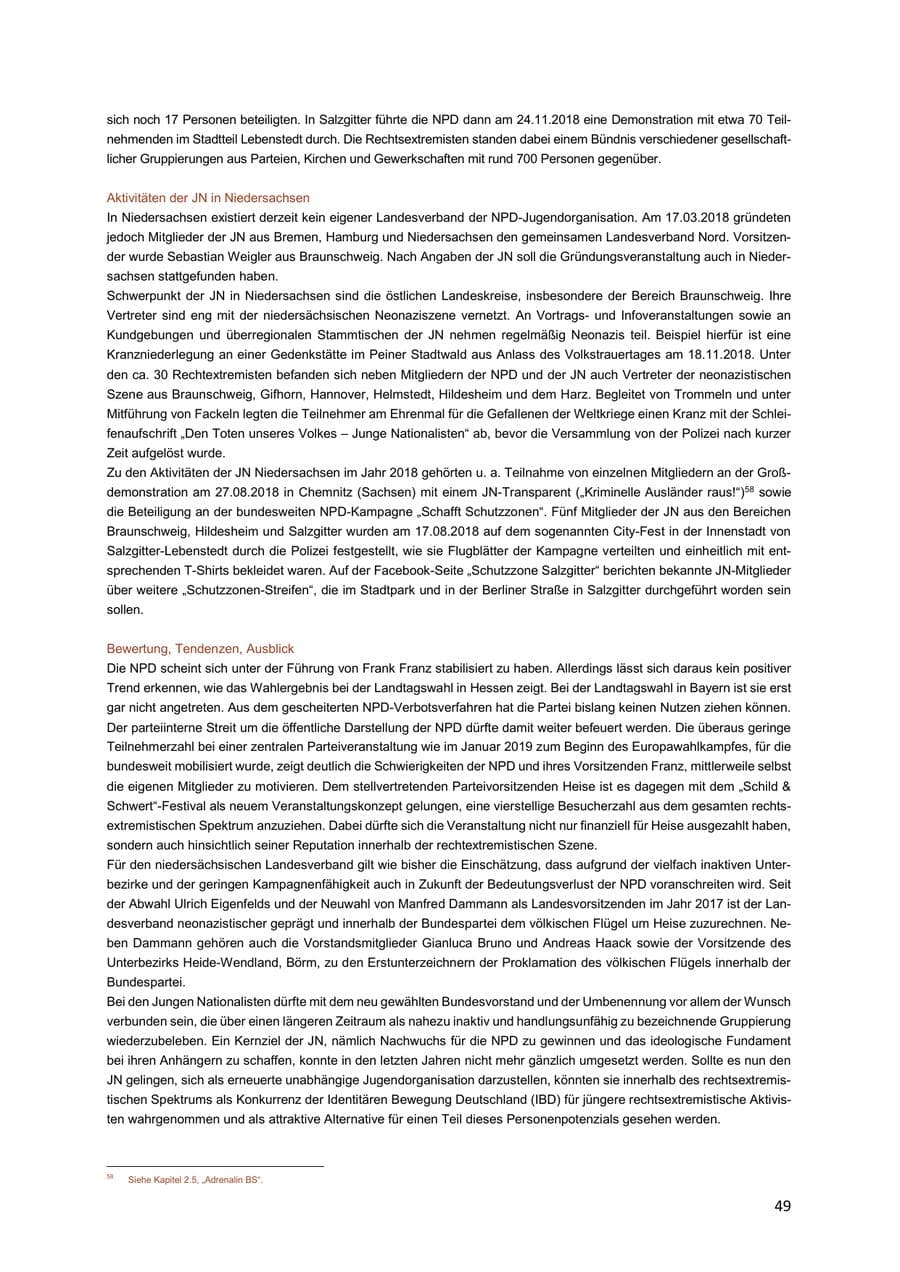 Seite 49 des Verfassungsschutzbericht 2018 Niedersachsen