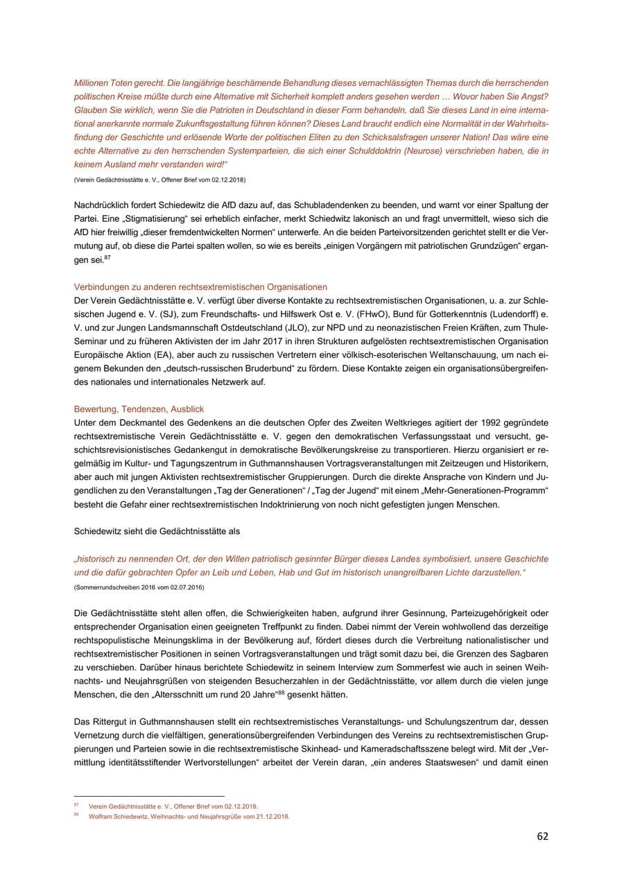 Seite 62 des Verfassungsschutzbericht 2018 Niedersachsen