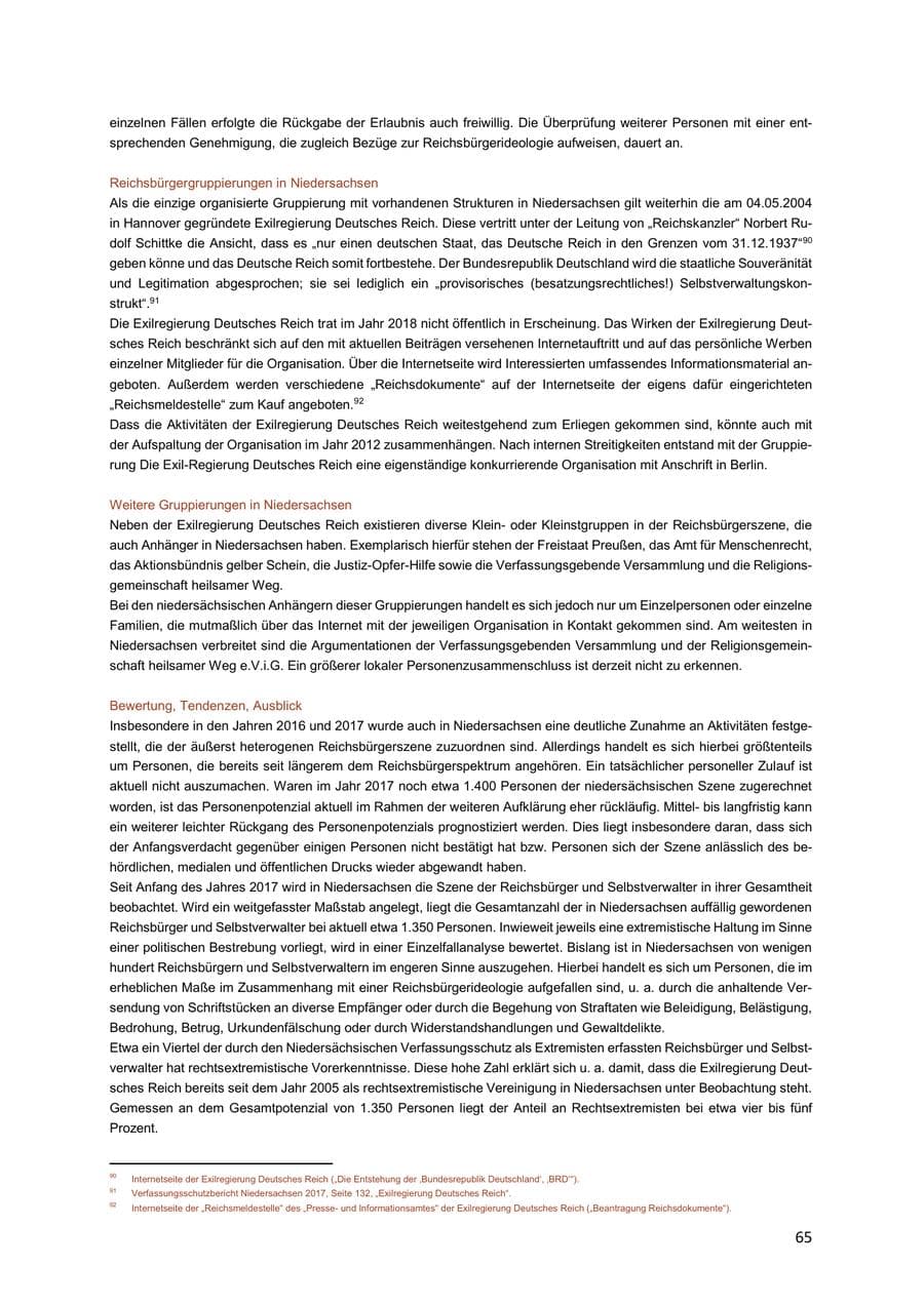 Seite 65 des Verfassungsschutzbericht 2018 Niedersachsen