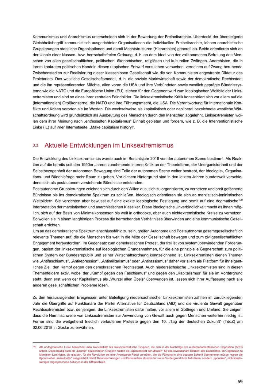 Seite 69 des Verfassungsschutzbericht 2018 Niedersachsen