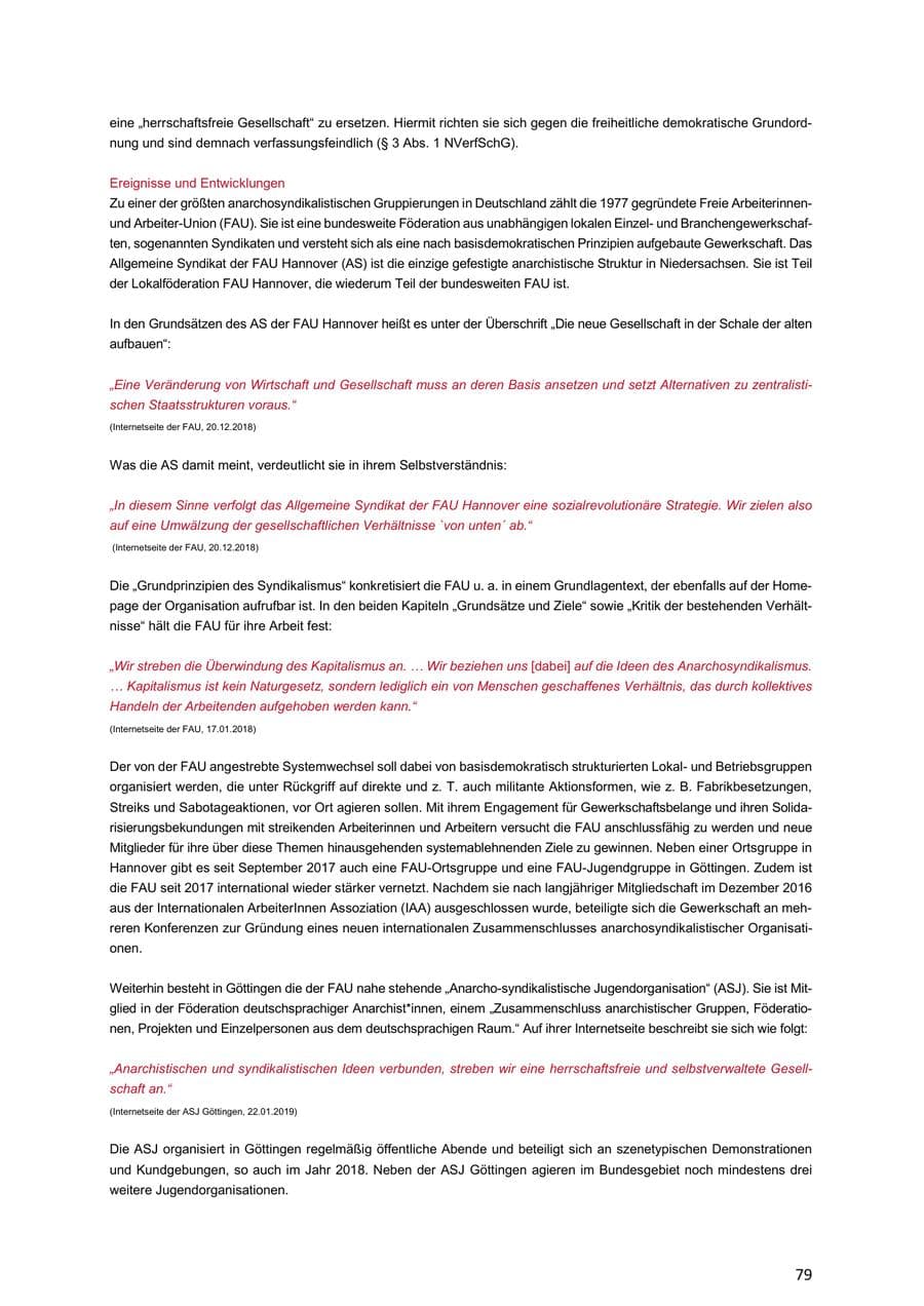 Seite 79 des Verfassungsschutzbericht 2018 Niedersachsen