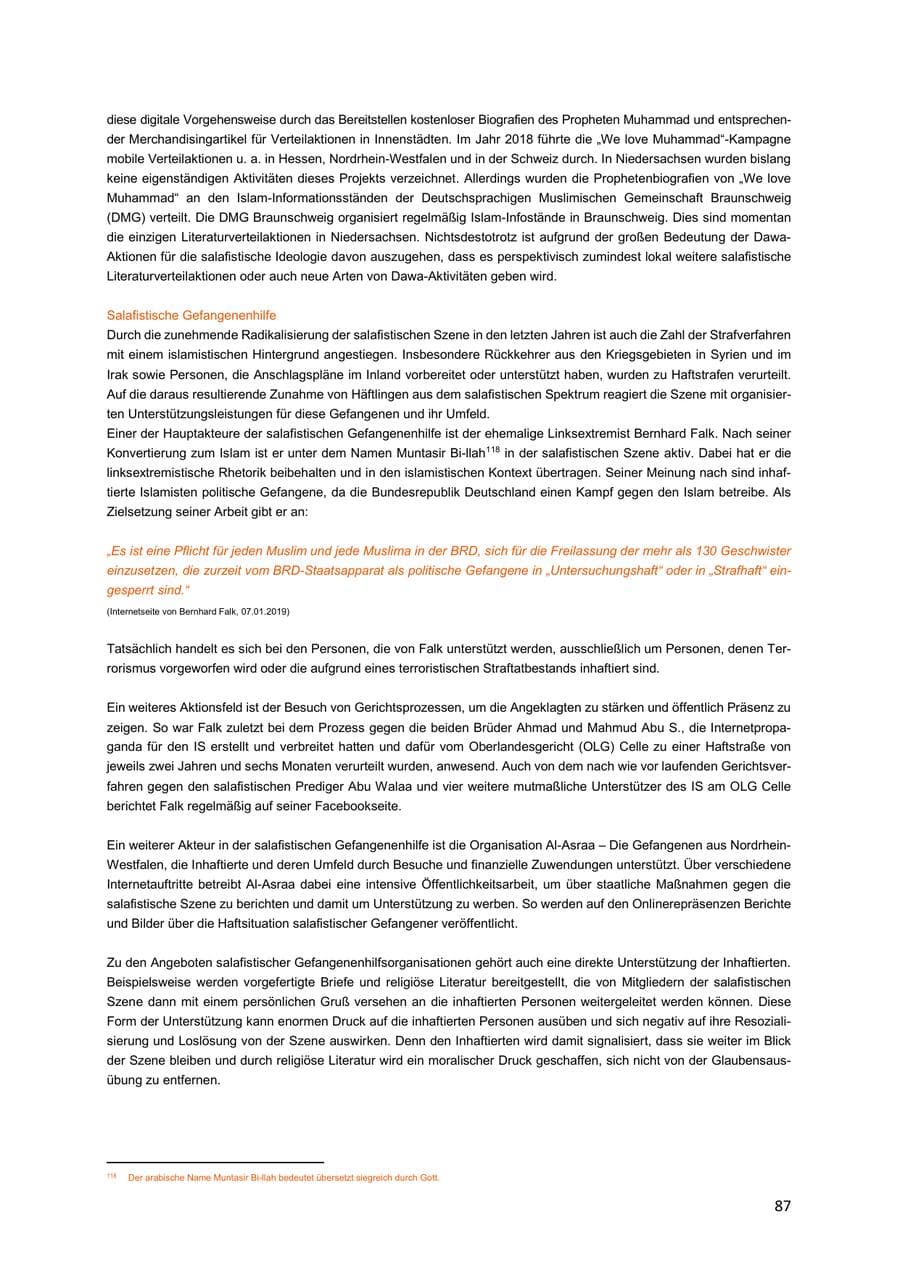 Seite 87 des Verfassungsschutzbericht 2018 Niedersachsen