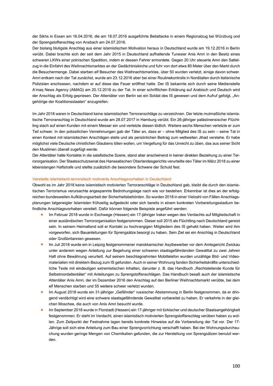 Seite 100 des Verfassungsschutzbericht 2018 Niedersachsen