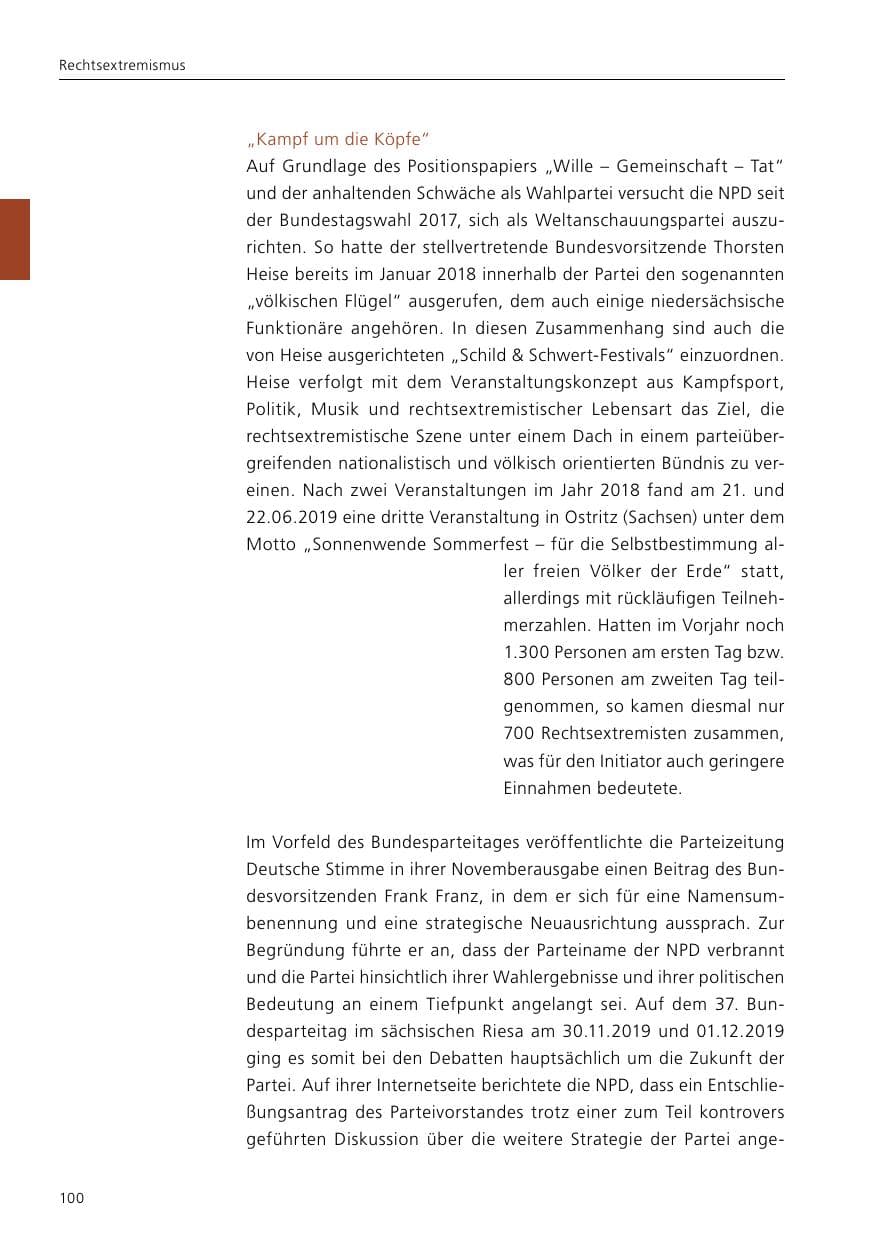 Seite 102 des Verfassungsschutzbericht 2019 Niedersachsen