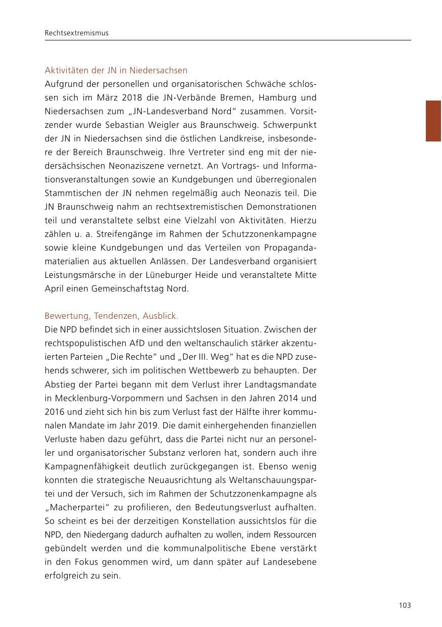 Seite 105 des Verfassungsschutzbericht 2019 Niedersachsen