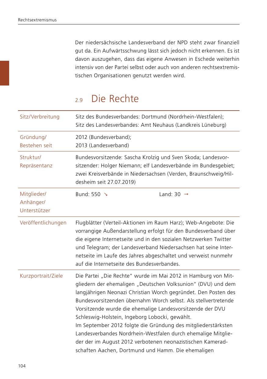 Seite 106 des Verfassungsschutzbericht 2019 Niedersachsen