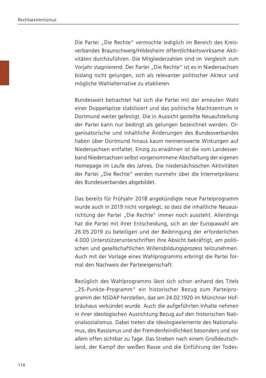 Seite 116 des Verfassungsschutzbericht 2019 Niedersachsen