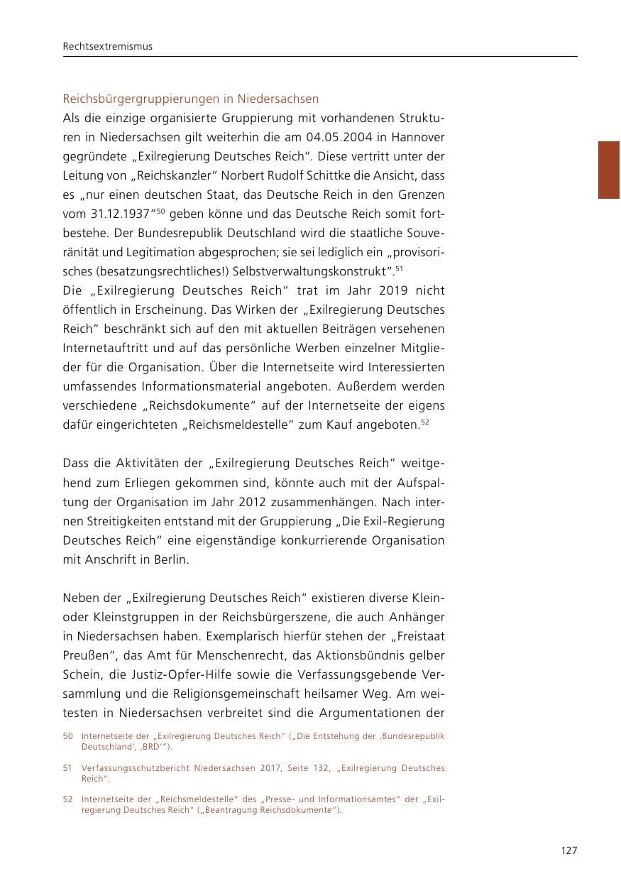 Seite 129 des Verfassungsschutzbericht 2019 Niedersachsen