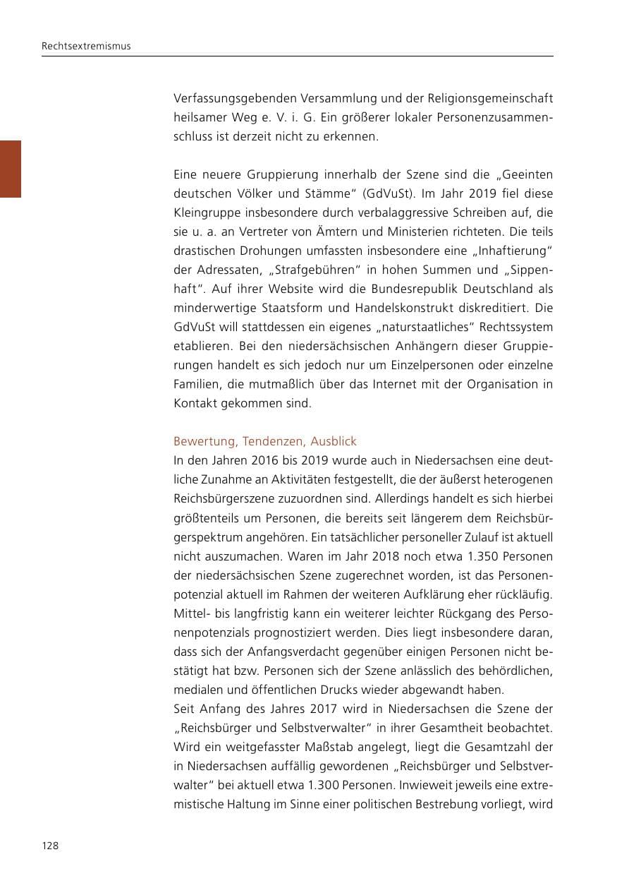 Seite 130 des Verfassungsschutzbericht 2019 Niedersachsen