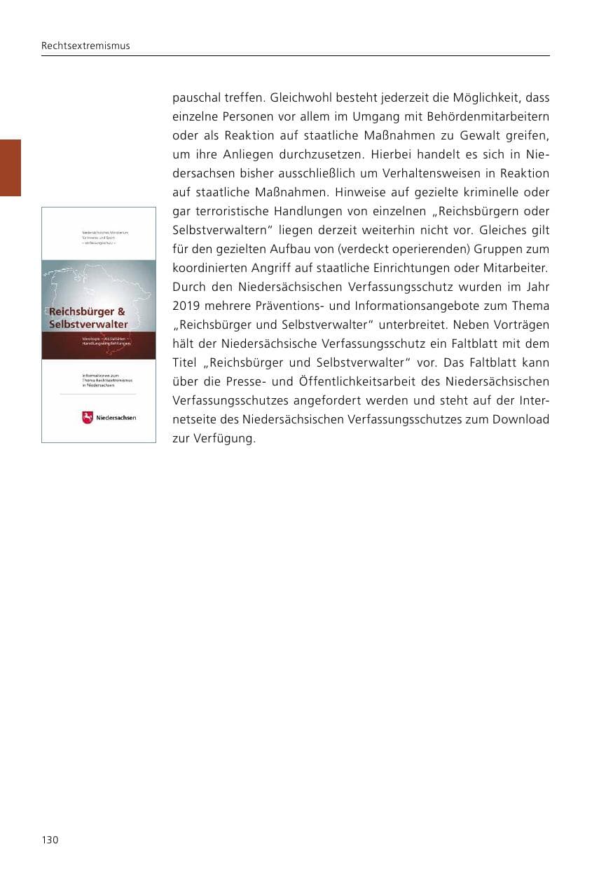 Seite 132 des Verfassungsschutzbericht 2019 Niedersachsen