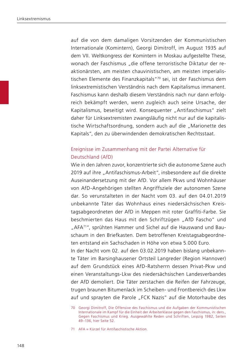 Seite 150 des Verfassungsschutzbericht 2019 Niedersachsen