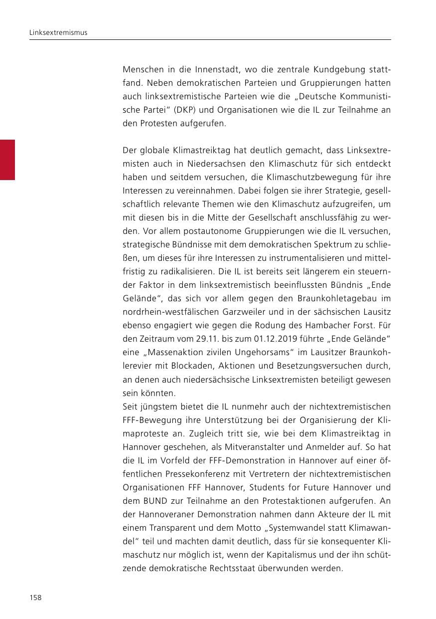 Seite 160 des Verfassungsschutzbericht 2019 Niedersachsen