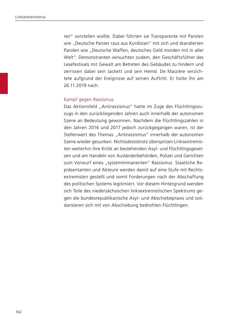 Seite 164 des Verfassungsschutzbericht 2019 Niedersachsen