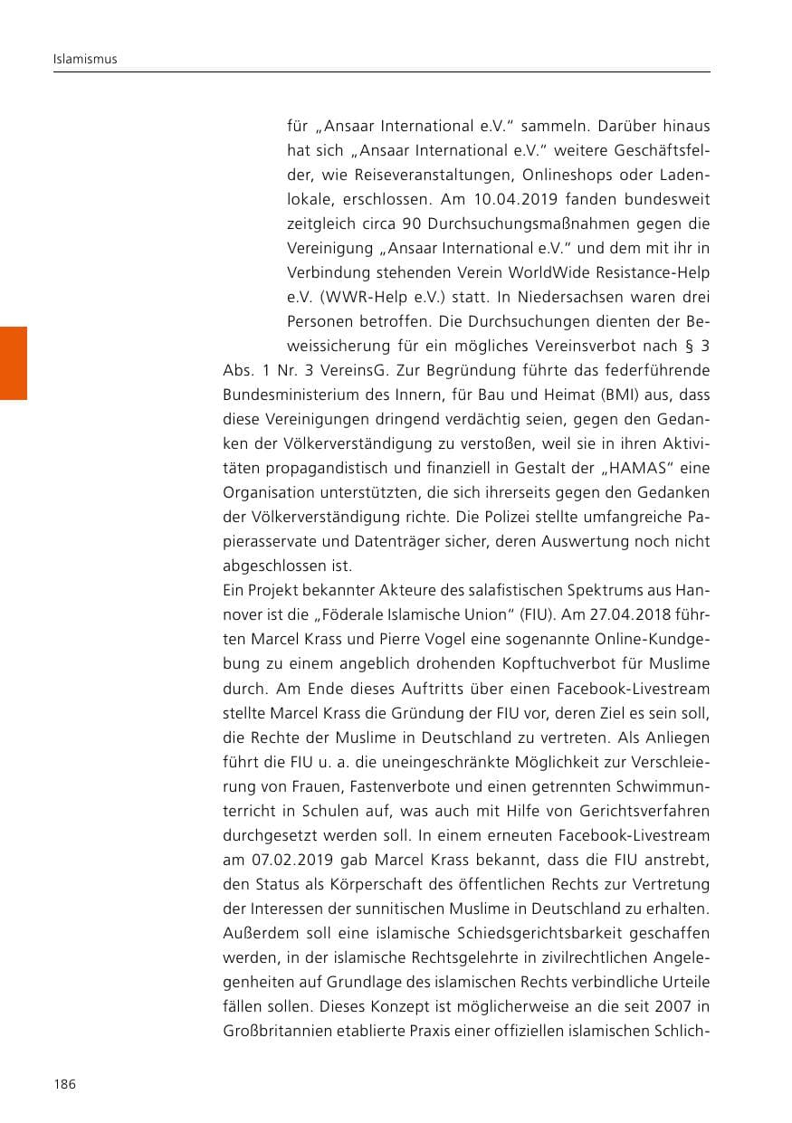 Seite 188 des Verfassungsschutzbericht 2019 Niedersachsen