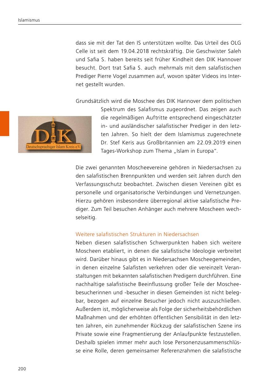 Seite 202 des Verfassungsschutzbericht 2019 Niedersachsen
