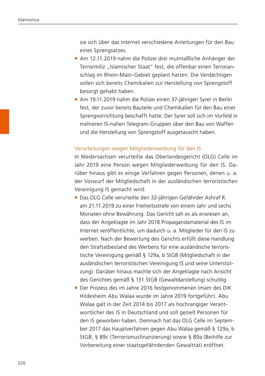 Seite 222 des Verfassungsschutzbericht 2019 Niedersachsen